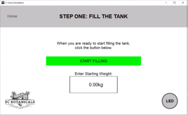 THC Remediation Software Enter Starting Material Weight Screen